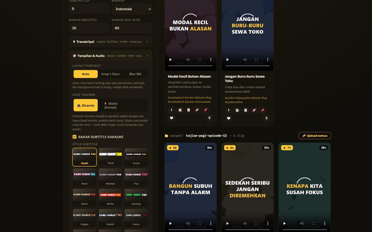 Pilihan tata letak potret, pelacak wajah, dan belasan gaya subtitle