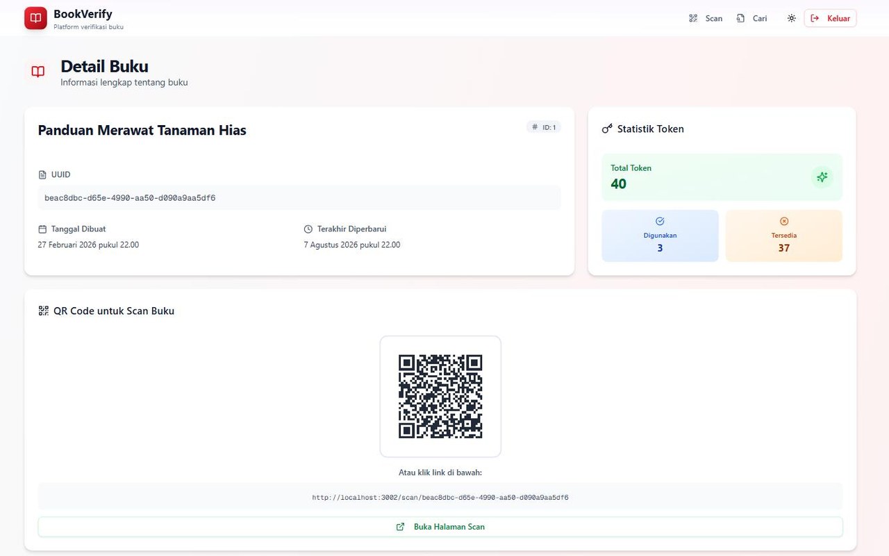 Halaman satu judul dengan kode QR untuk dicetak dan hitungan token terpakai serta tersedia