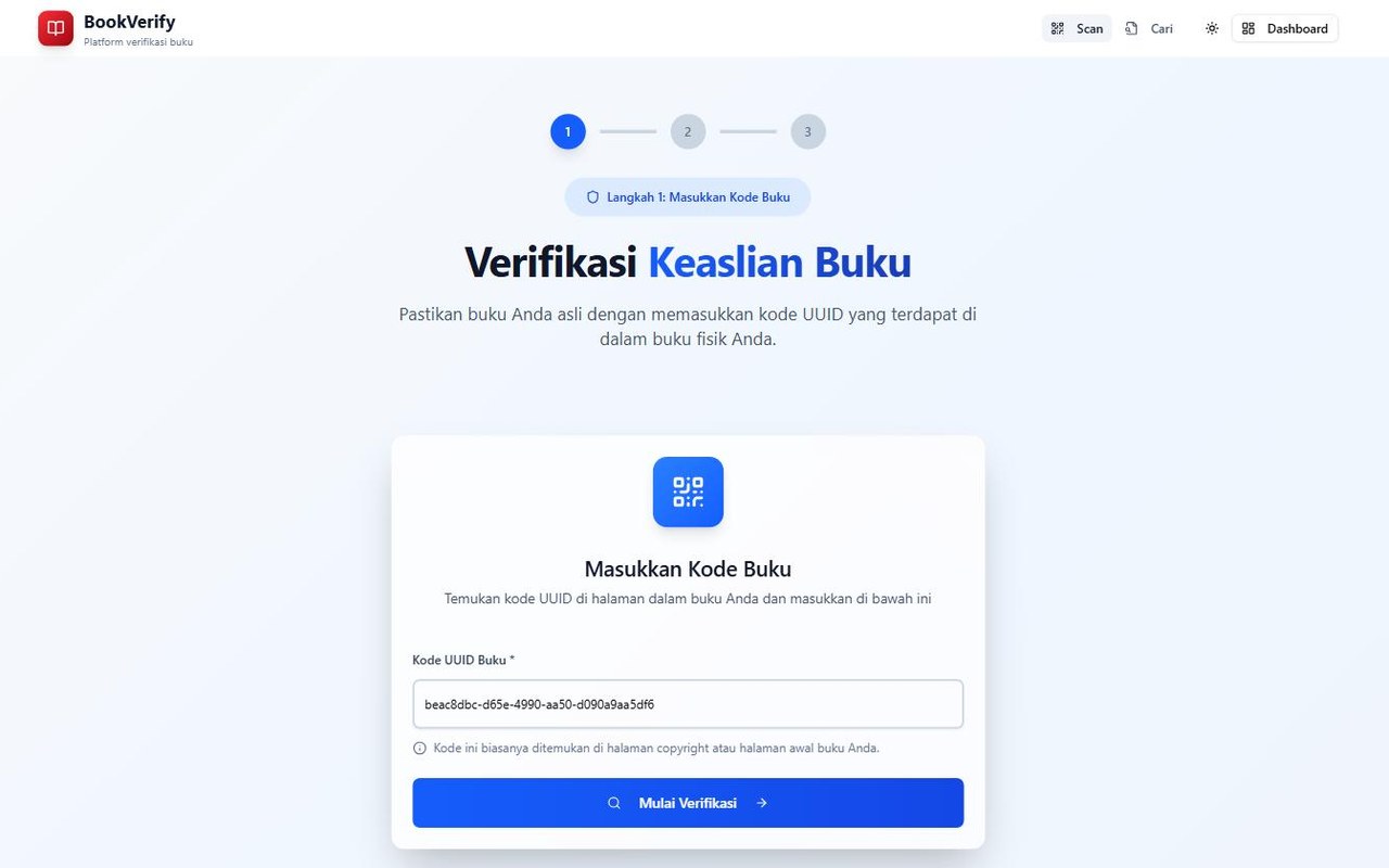Langkah pertama, pembeli memasukkan kode buku yang tercetak di halaman dalam