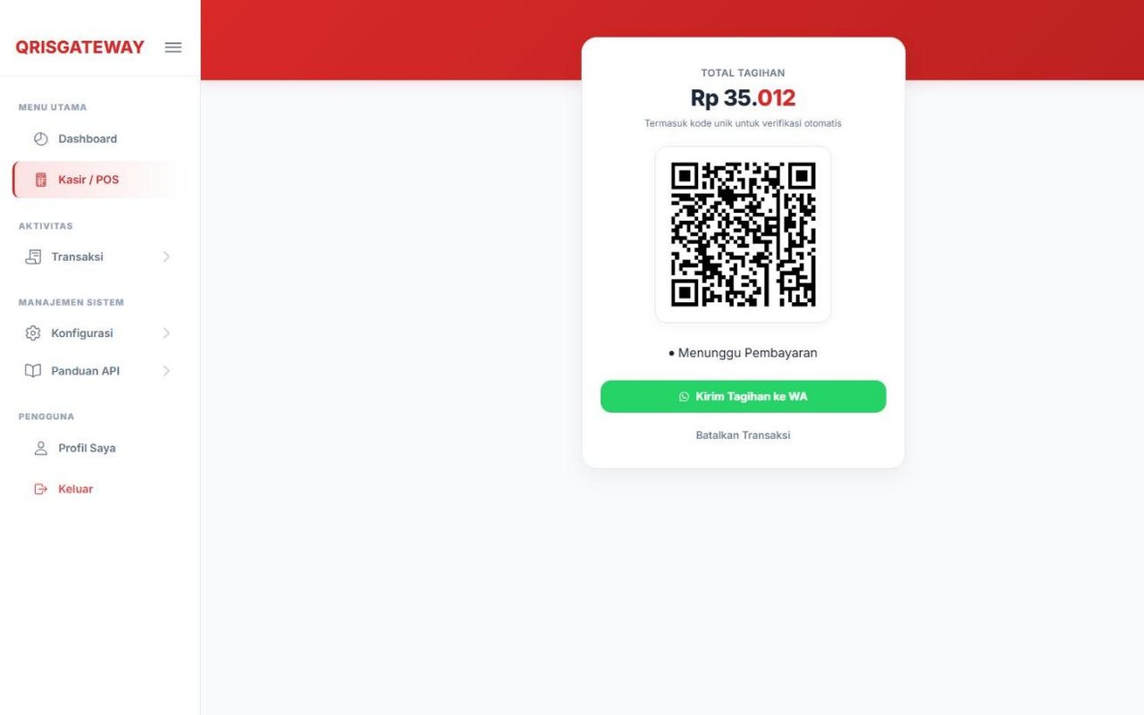 Layar kasir menampilkan kode QR beserta total tagihan yang sudah terisi