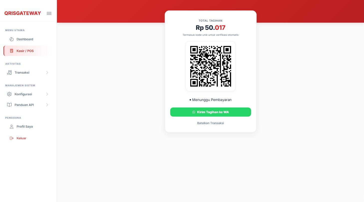 Layar kasir menampilkan kode QR beserta total tagihan yang sudah terisi